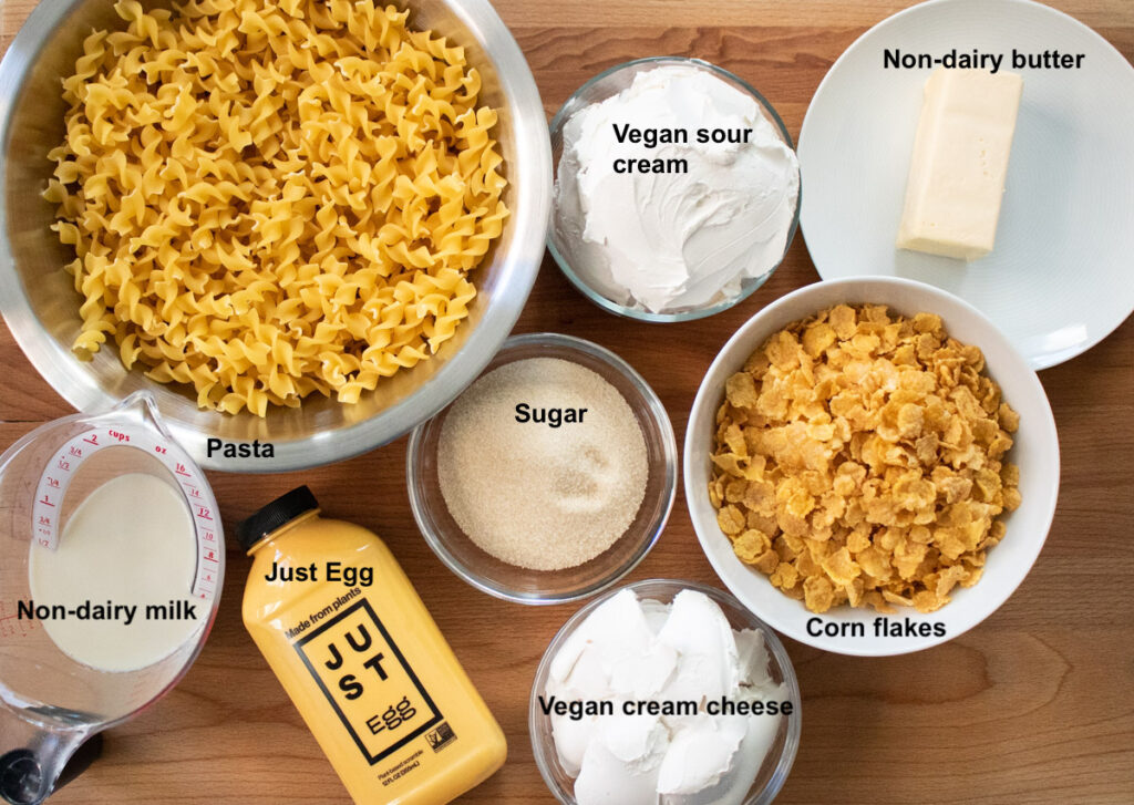 vegan noodle kugel ingredients on board