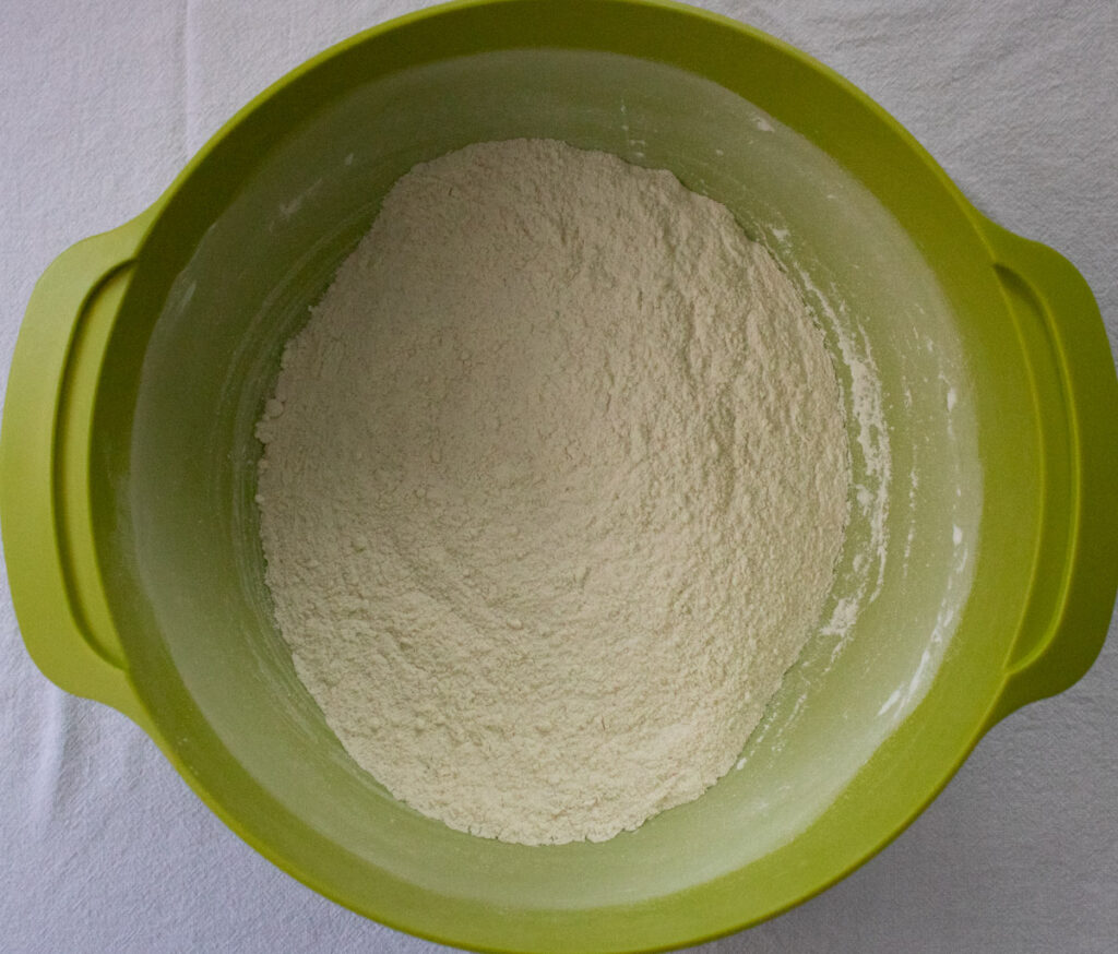 dry ingredients in green bowl