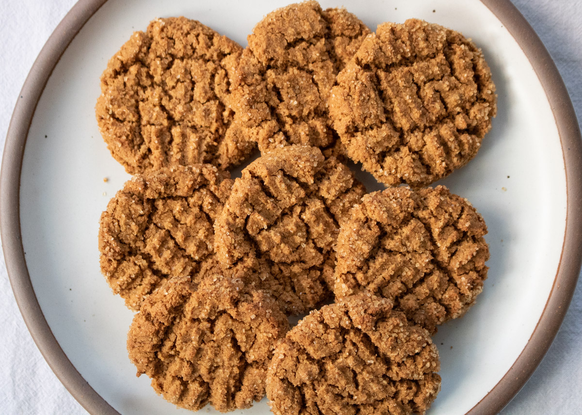 almond butter cookies on white plate