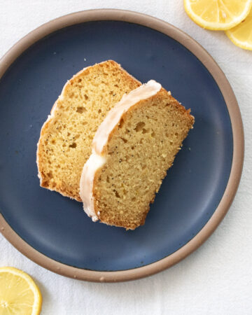 lemon cake on blue plate