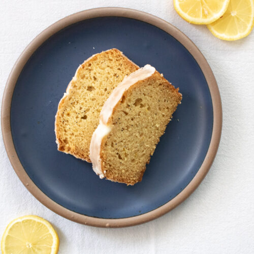 lemon cake on blue plate