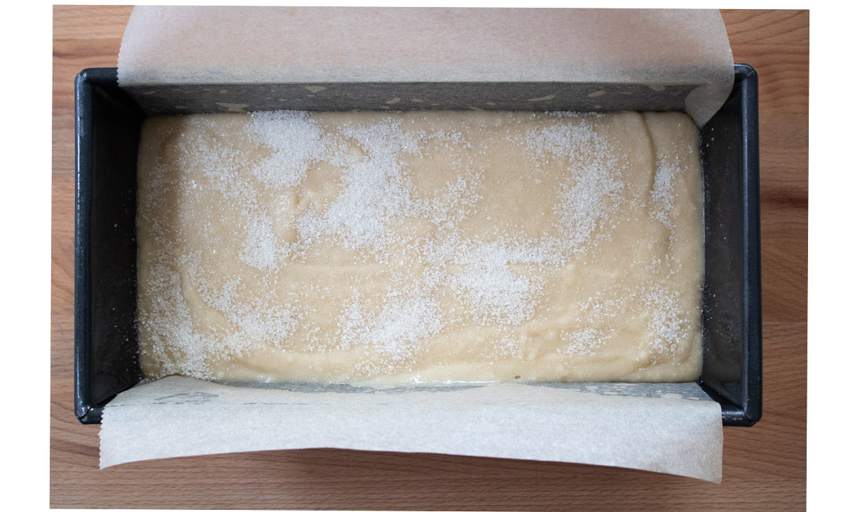 pound cake batter in loaf pan