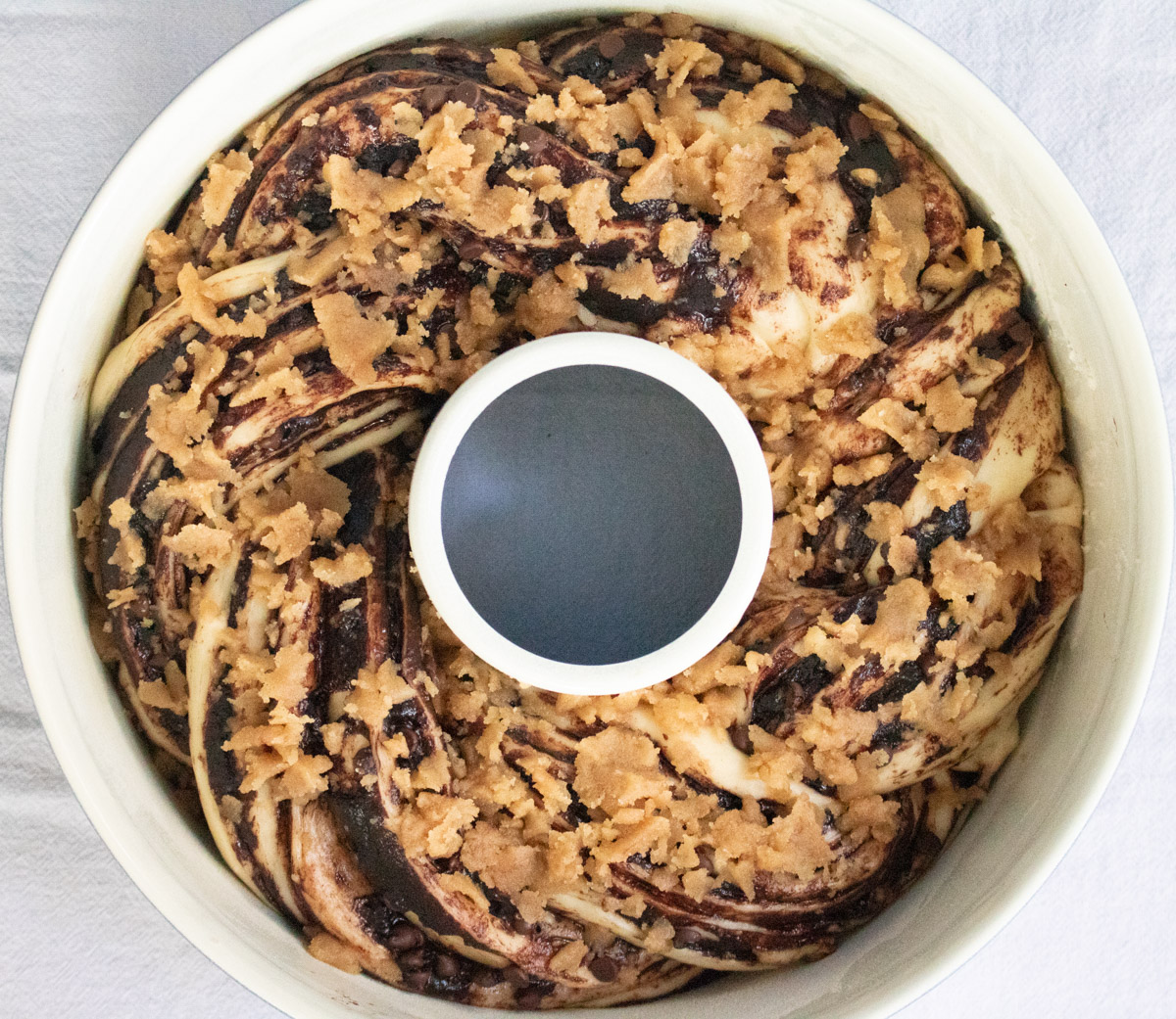 braided babka in tube pan after second rise