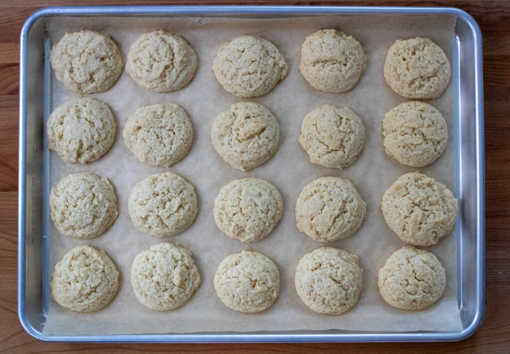 baked vegan cookies on cookie sheet