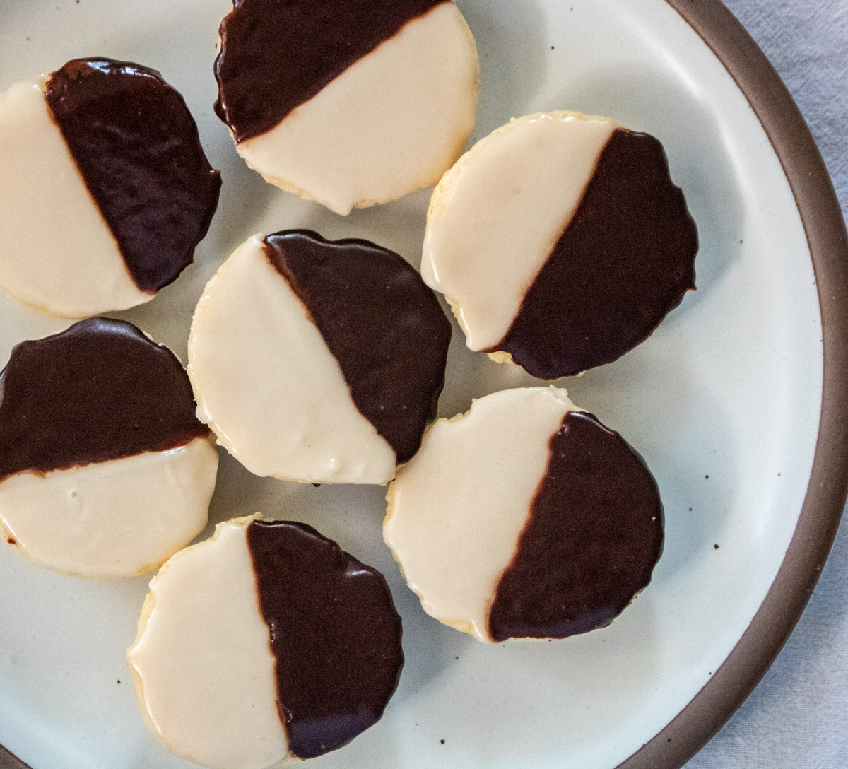 black and white cookies on white plate